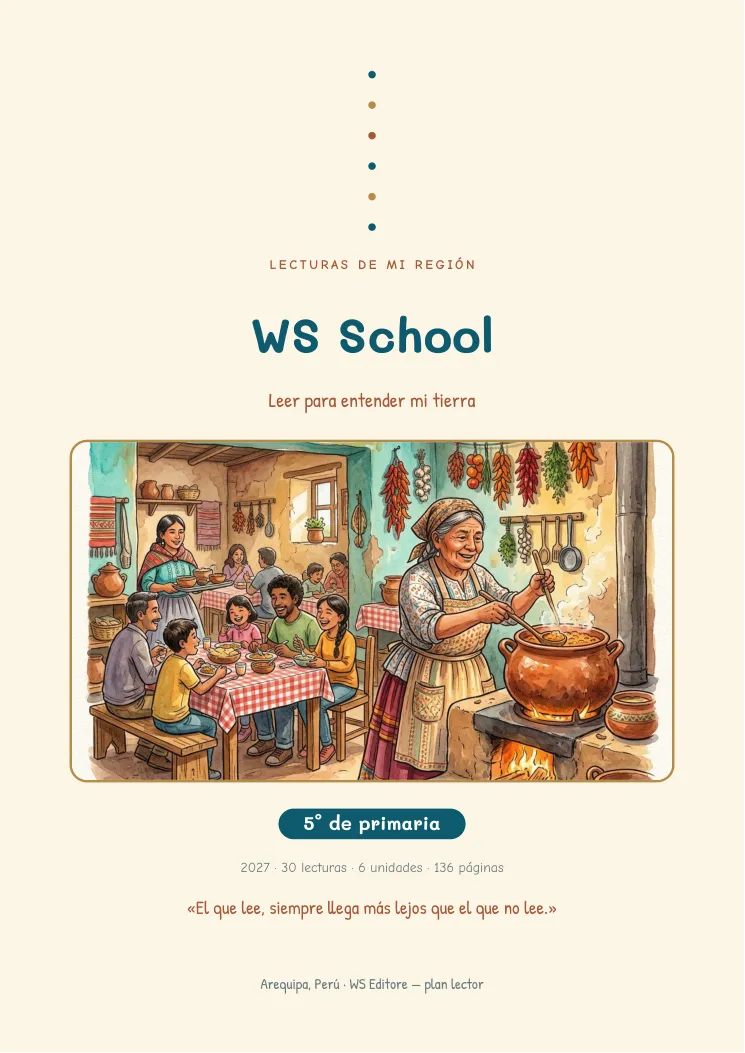 Portada del Plan Lector «Lecturas de mi región» con la marca WS School, 5.° de primaria
