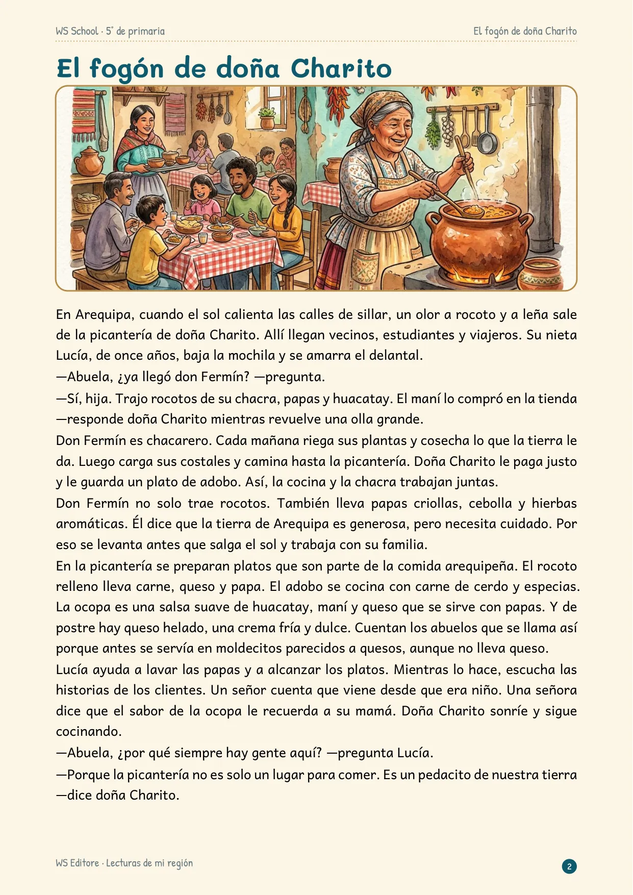 Página de lectura: El fogón de doña Charito, con ilustración